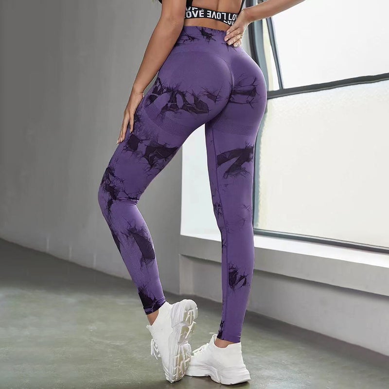 Seamless Tie-Dye Yoga Pants High-Waisted Elastic Fitness Pants Running Quick-Dry High-Waisted Cropped Peach Butt Sports Leggings - Image 1